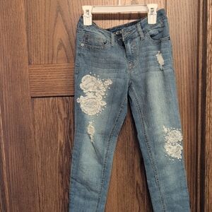 Vigoss Denim Jeans with Cream Floral Embroidery